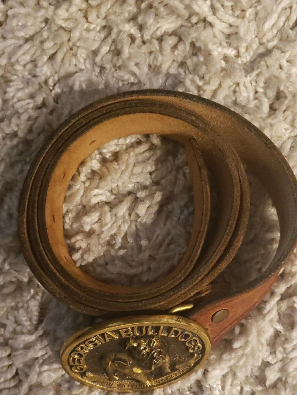 1980 Georgia Bulldogs Brown Leather Belt with Brass Buckle